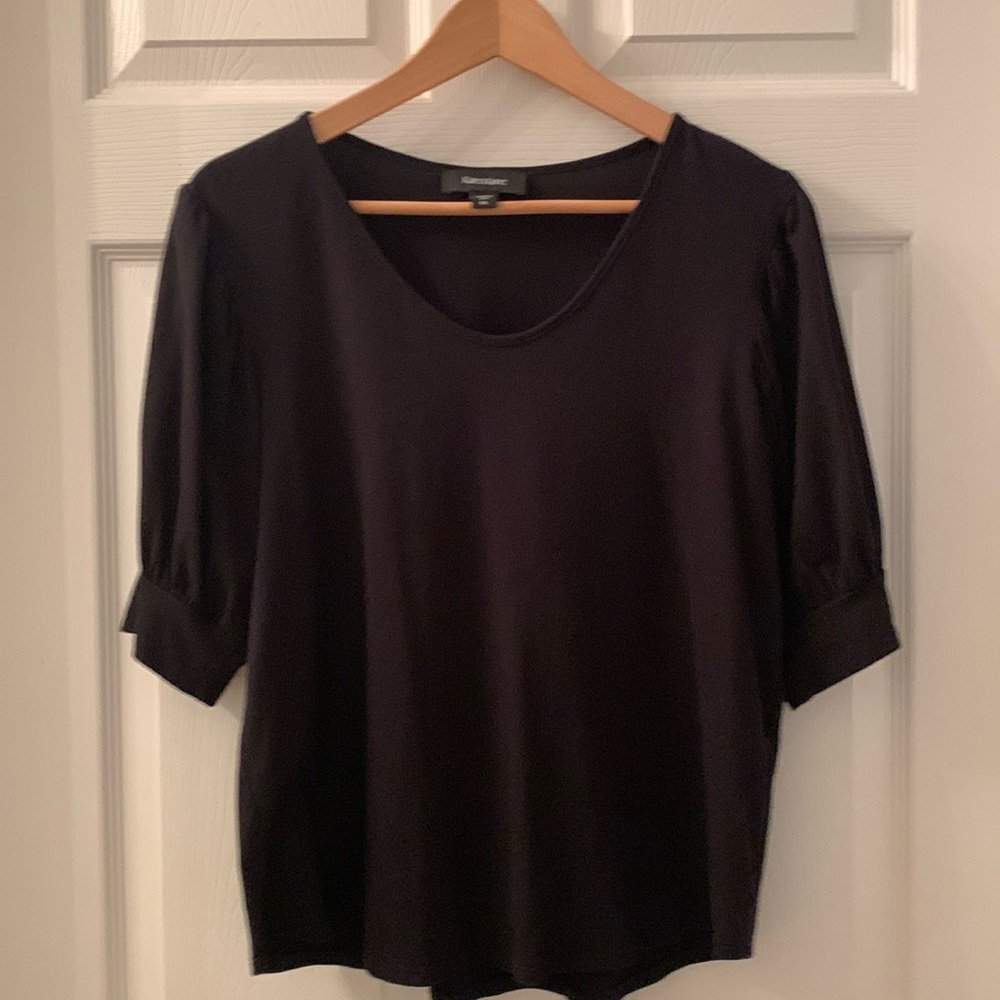 Karen Kane Black XL Rayon/Spandex Puffed Sleeve Top Scoop U-neck Shirttail Hem